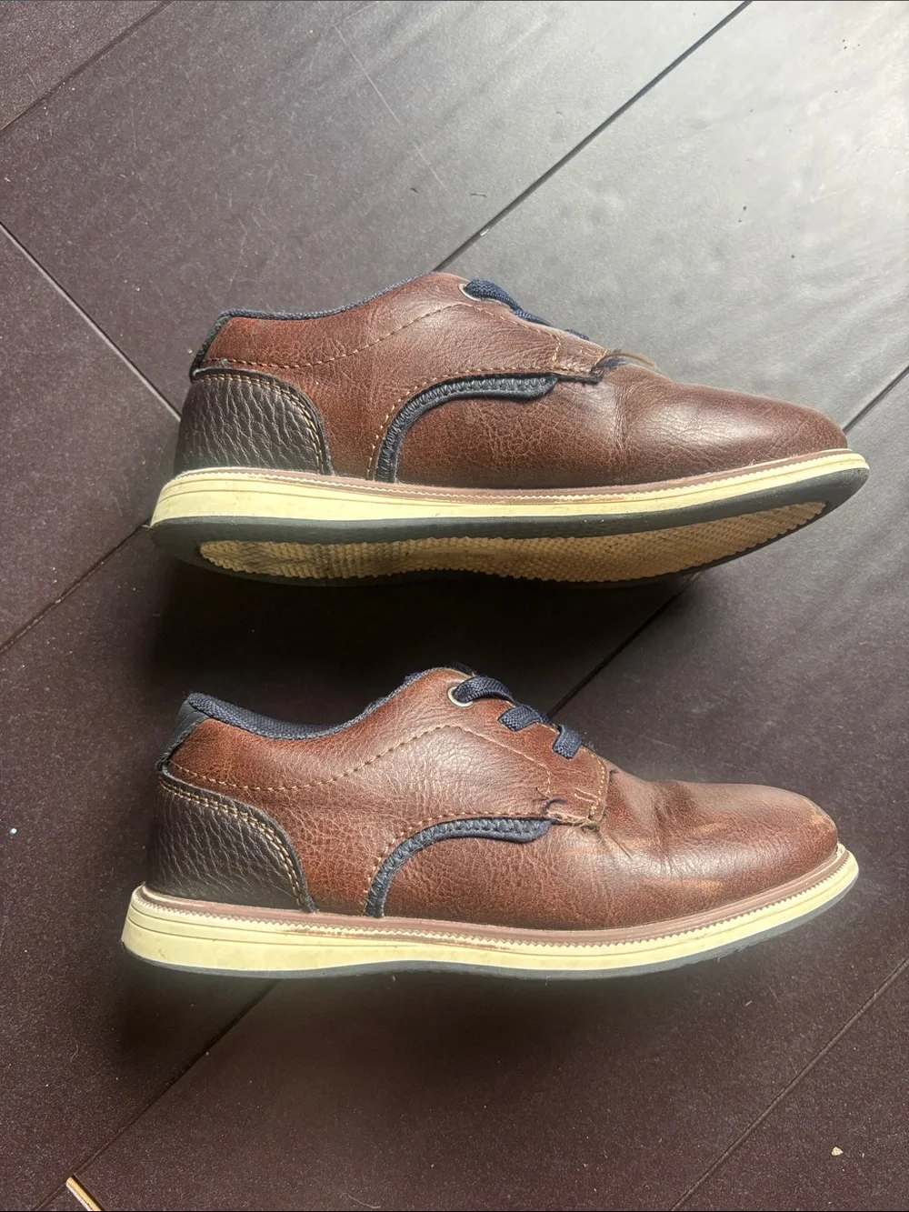 Mix No. 6 Brown Kids Lace-Up Dress Shoes with Navy Trim